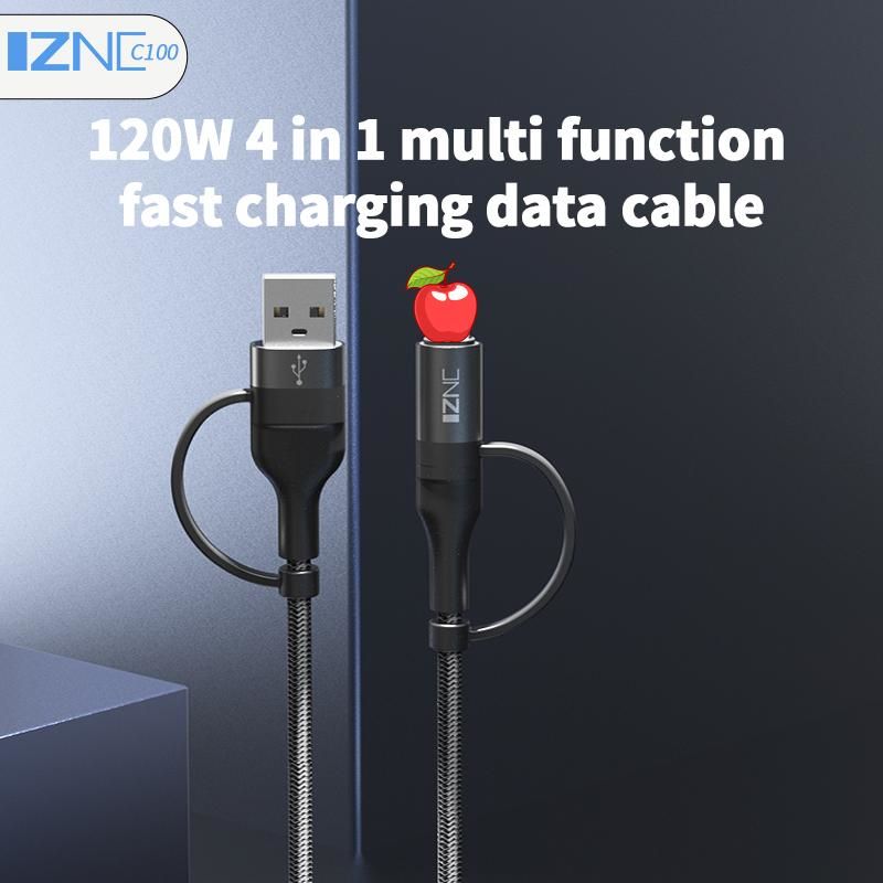 China C100 Multi Fast Charging Cable 3 in 1 Nylon Braided with Lightning/USB  C/Micro USB Charge Manufacturer and Supplier